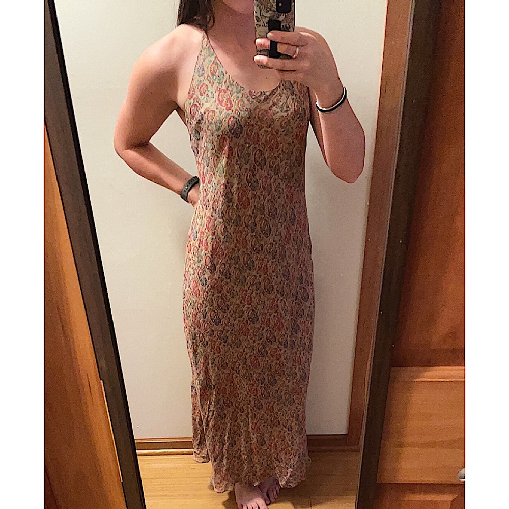 Lauren Ralph Lauren 90s Silk Boho Slip Maxi Dress w/ Halter Top